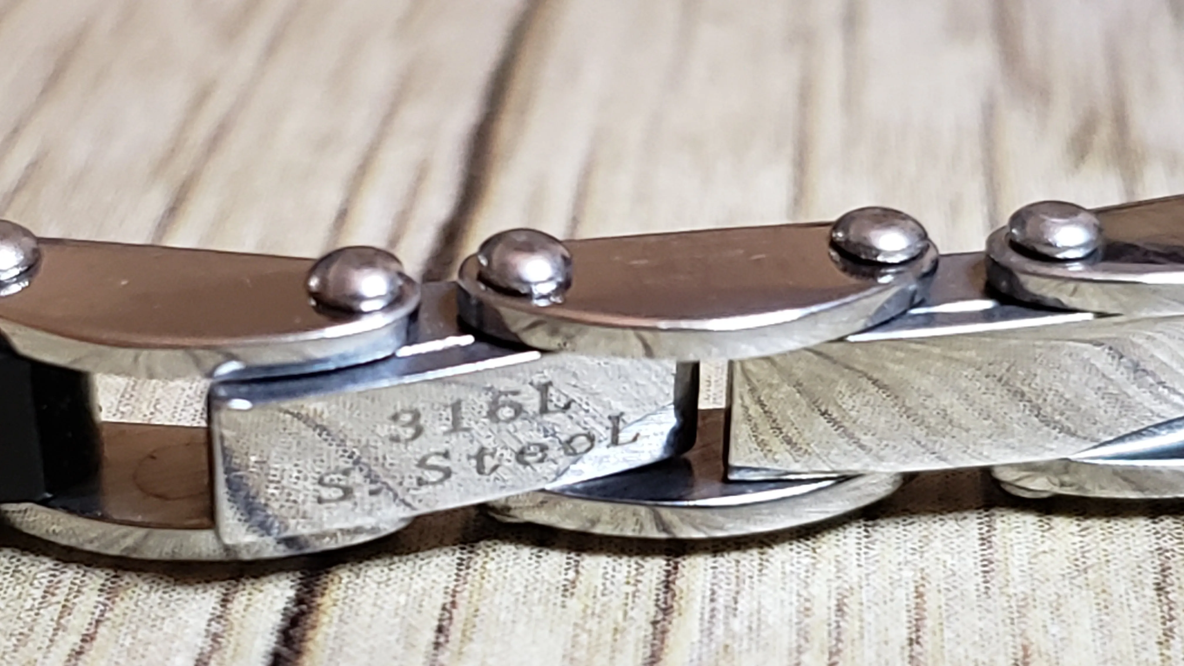 Stainless Steel, Black Wood & Simulated Diamond Men's Bracelet 