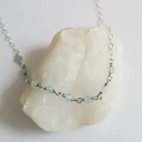 Sterling Silver Aquamarine Necklace, Dainty Beaded Necklace