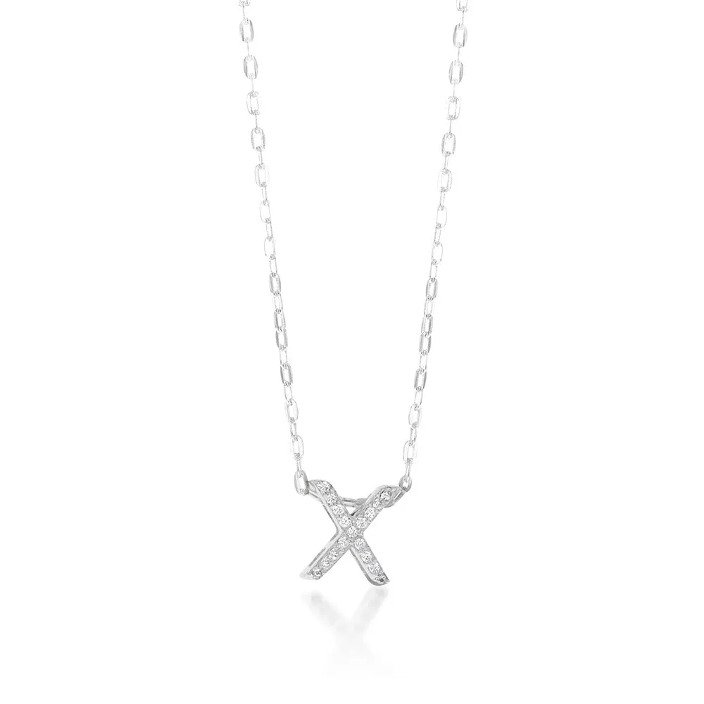 Sterling Silver Cubic Zirconia Initial "X" Pendant on 39 3cm Chain