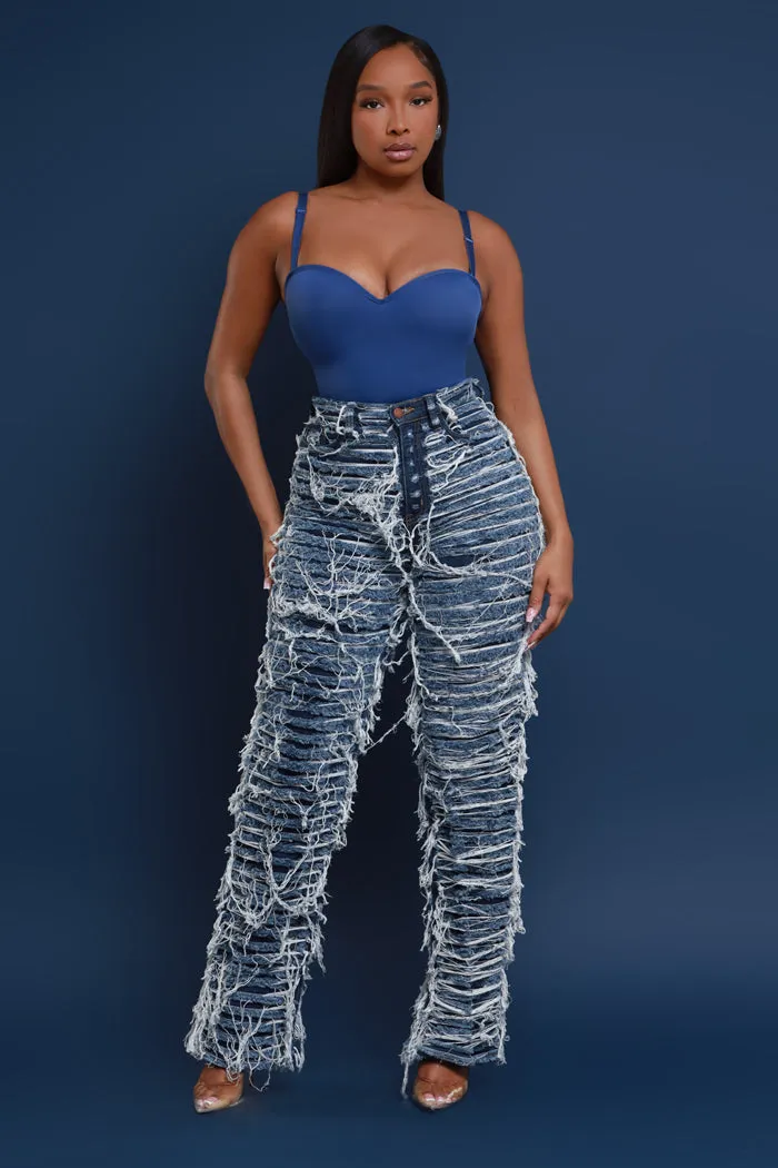 Tear It Up Ultra Distressed Wide Leg Jeans - Dark Wash