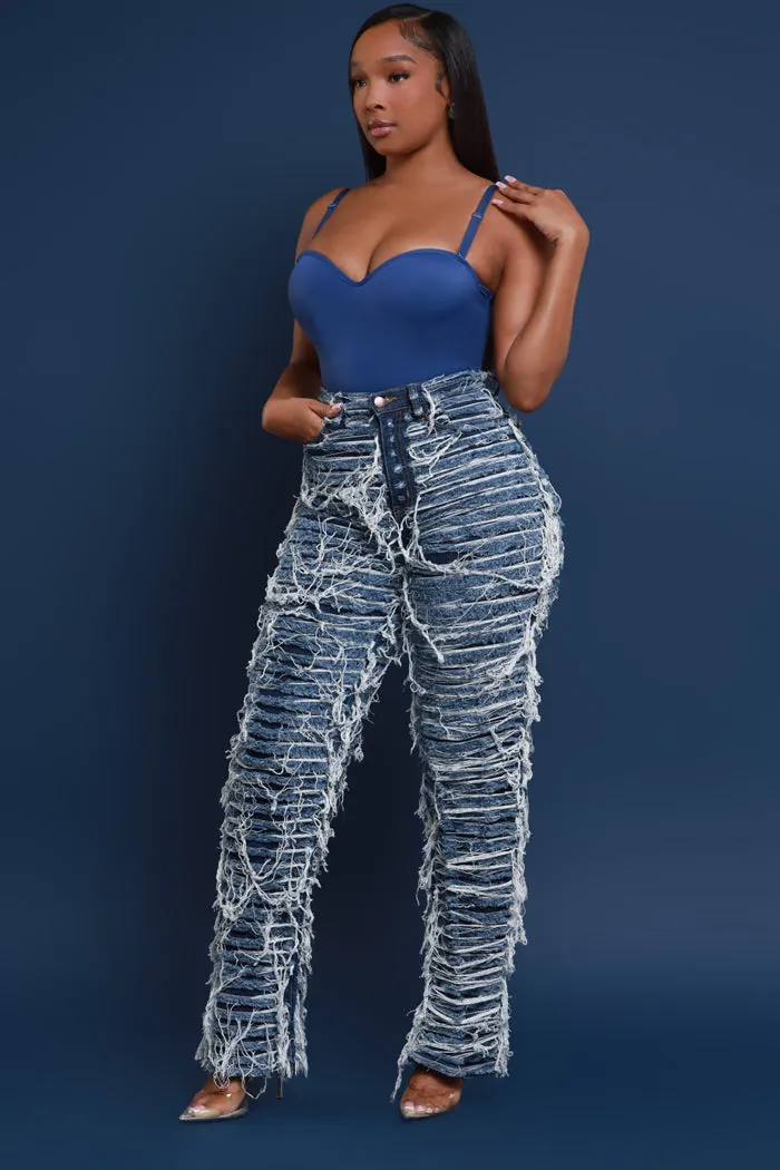 Tear It Up Ultra Distressed Wide Leg Jeans - Dark Wash