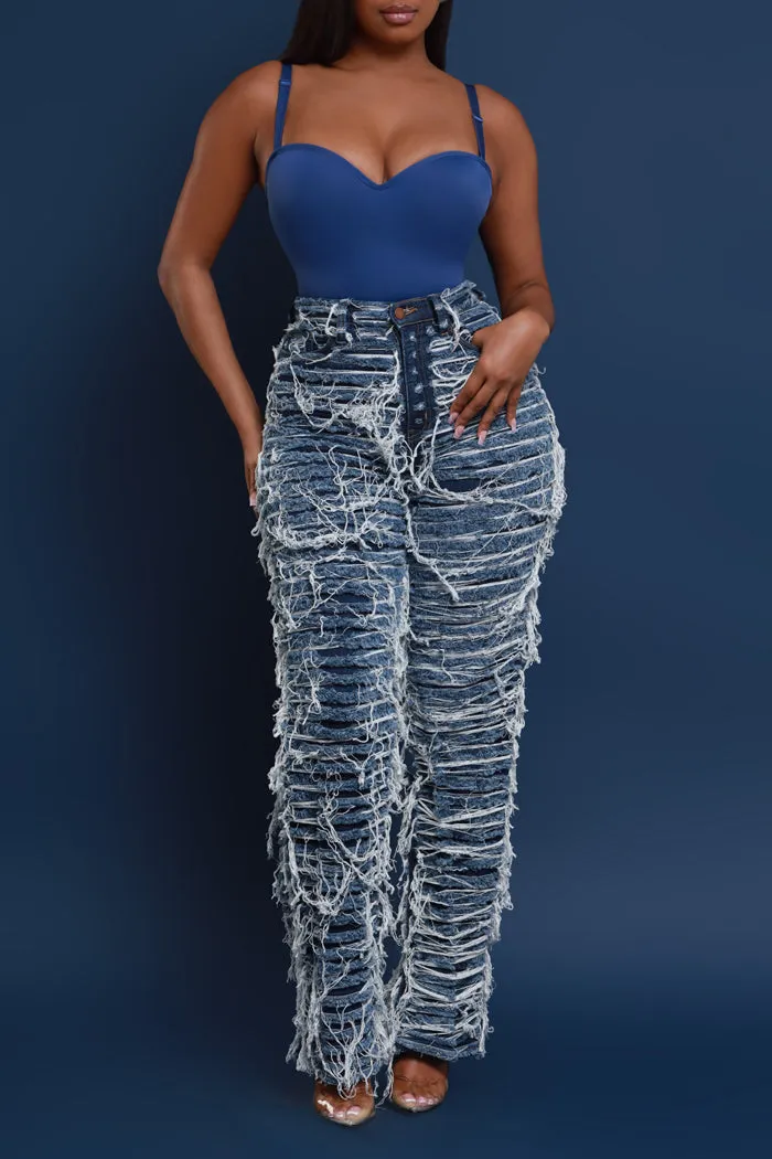 Tear It Up Ultra Distressed Wide Leg Jeans - Dark Wash