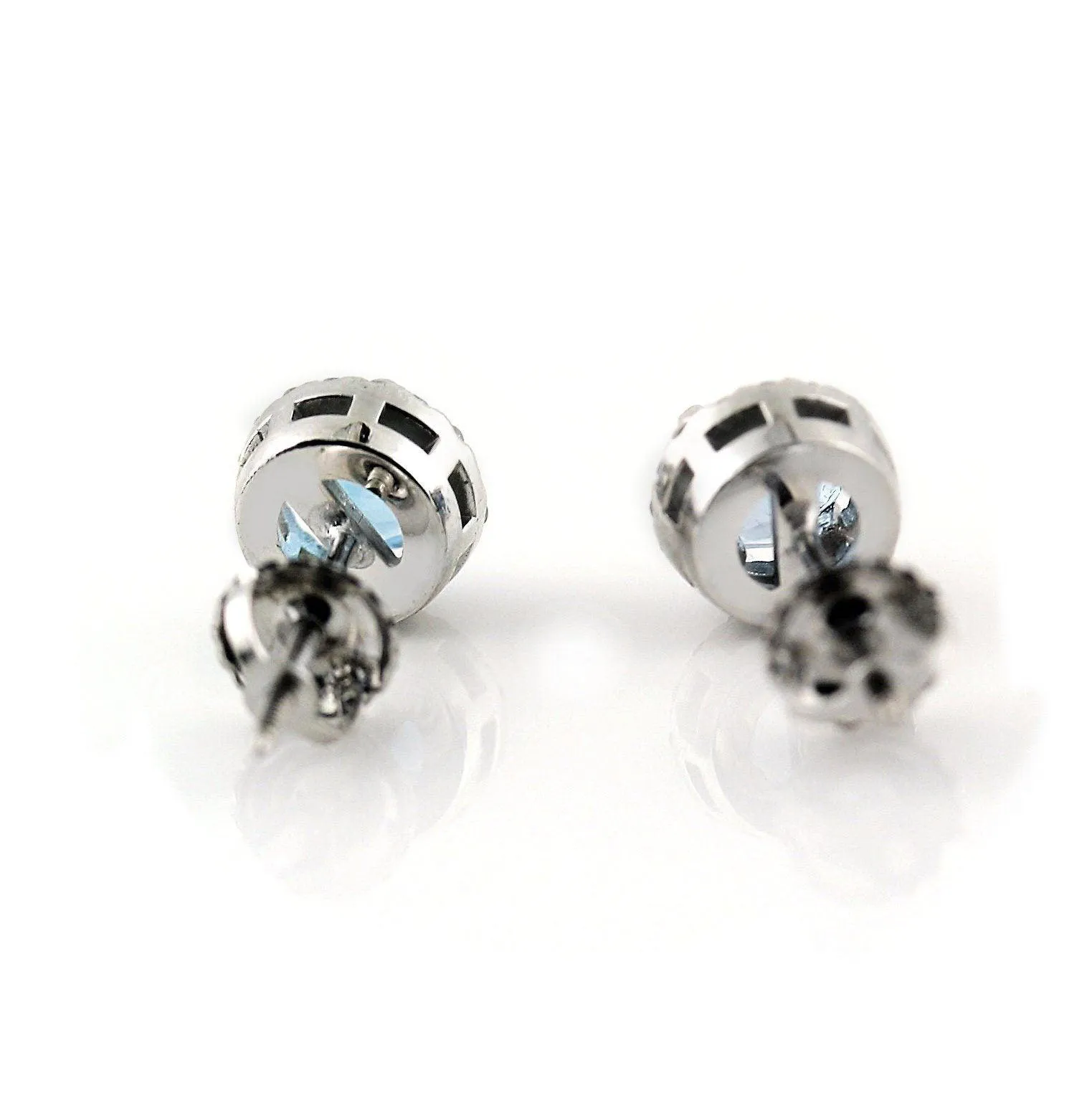 Topaz Diamond Halo Stud Earrings 18K White Gold 0.38 ct. t.w.