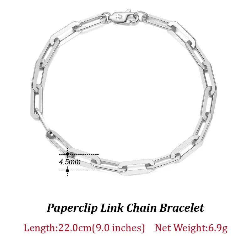 VAIGE 14K Gold Plated 925 Sterling Silver Paperclip Link Chain Bracelet - Adjustable Length, Gift Wrapped Velvet Pouch Included