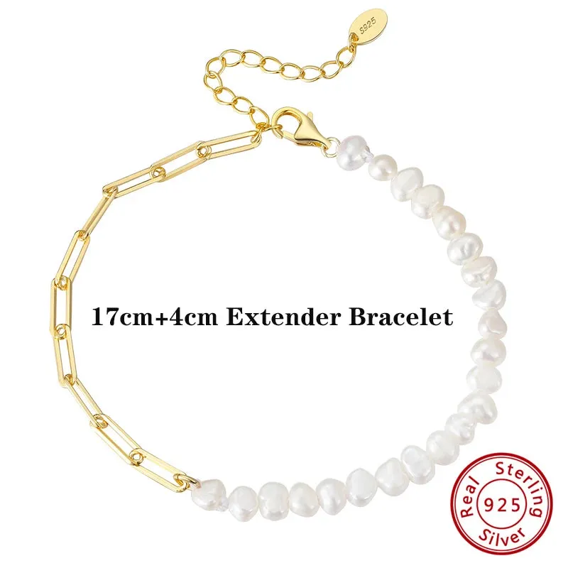 VAIGE 14K Gold Plated 925 Sterling Silver Paperclip Link Chain Bracelet - Adjustable Length, Gift Wrapped Velvet Pouch Included