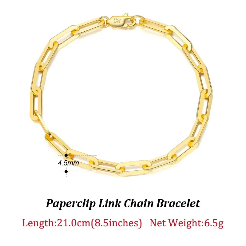 VAIGE 14K Gold Plated 925 Sterling Silver Paperclip Link Chain Bracelet - Adjustable Length, Gift Wrapped Velvet Pouch Included