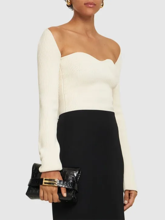Victoria Beckham   Mini B buckle chain croc embossed clutch 