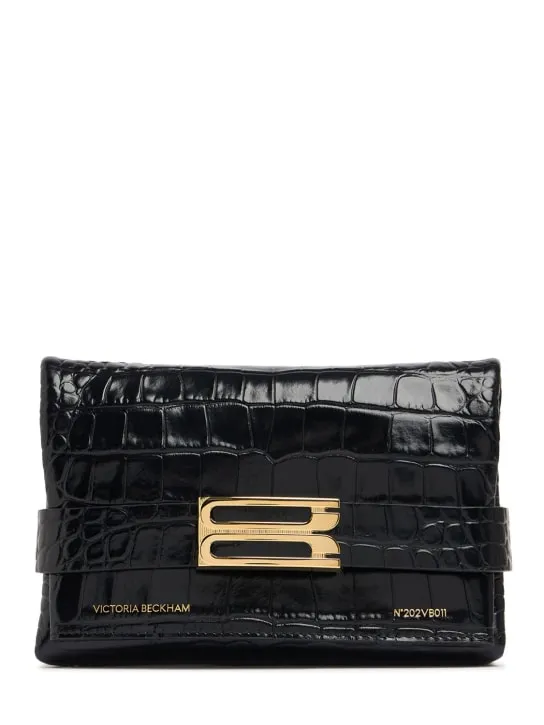 Victoria Beckham   Mini B buckle chain croc embossed clutch 