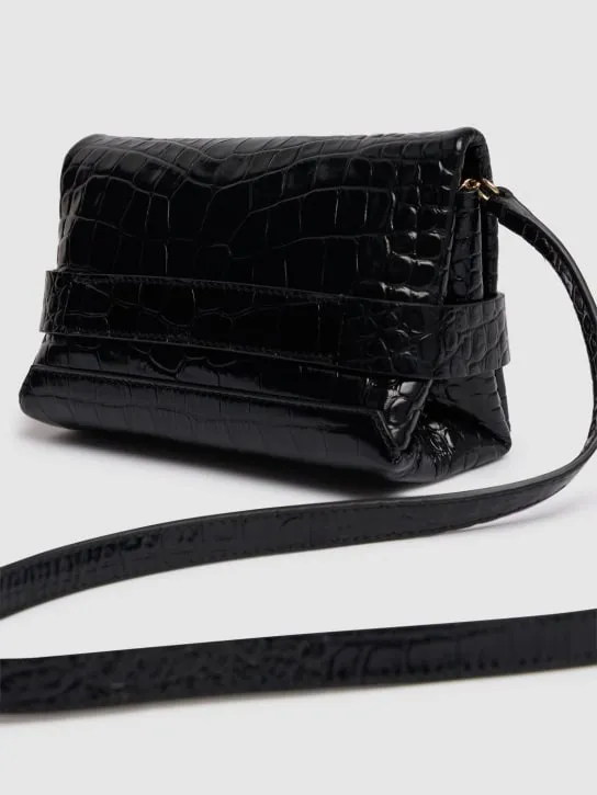 Victoria Beckham   Mini B buckle chain croc embossed clutch 