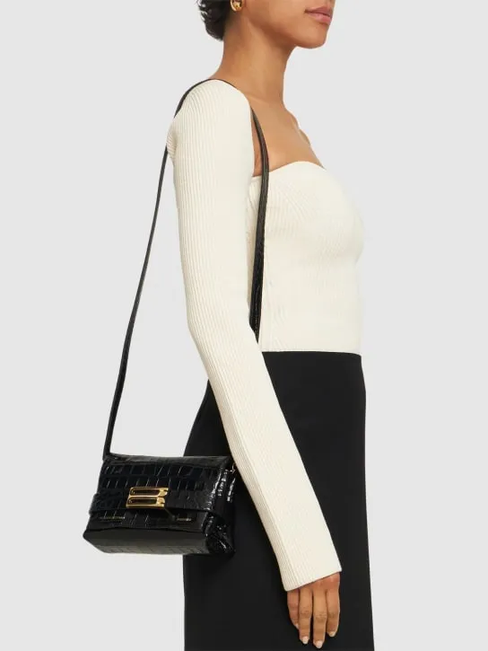 Victoria Beckham   Mini B buckle chain croc embossed clutch 