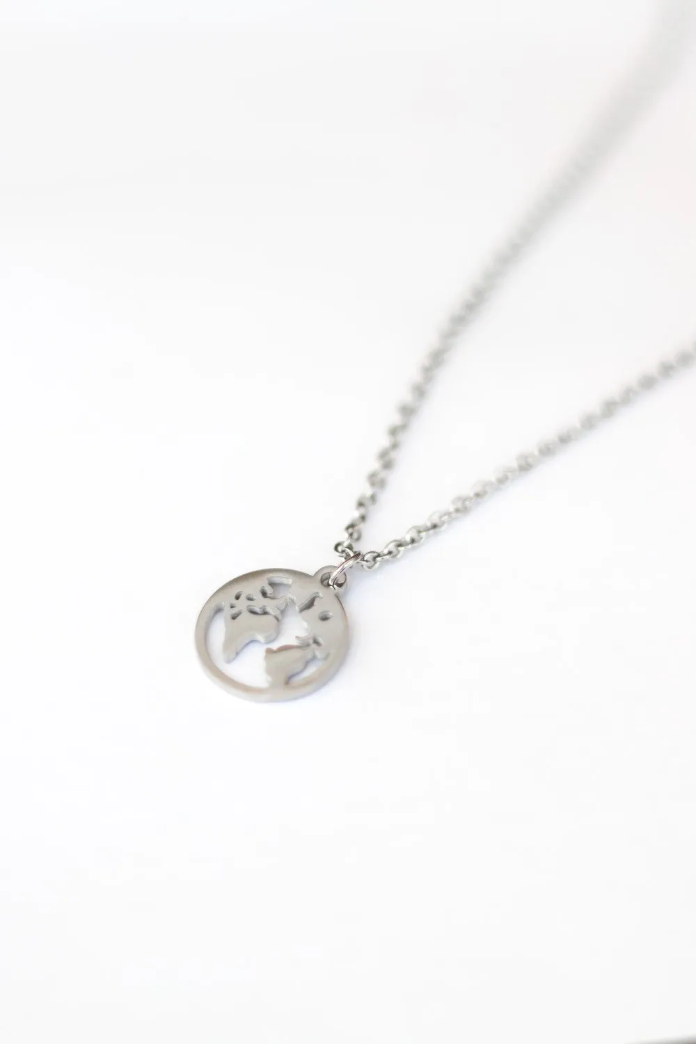 World map necklace for men, Globetrotter gift for him, mens necklace silver globe pendant, stainless chain necklace, World Travel Wanderlust